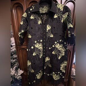 Elegant Black and Green Lasercut Women's Coat